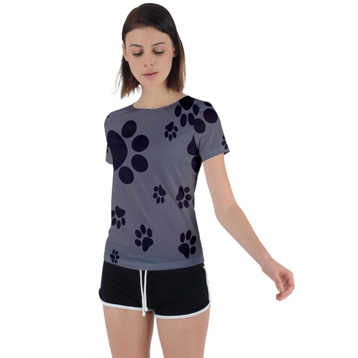 Dog-foodprint Paw Prints Seamless Background And Pattern Back Circle Cutout Sports T-Shirt