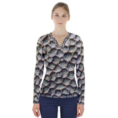 Ocean Pattern V-neck Long Sleeve Top