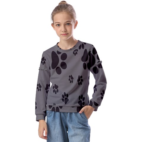 Dog-foodprint Paw Prints Seamless Background And Pattern Kids  Long Sleeve T-shirt With Frill  by Ket1n9