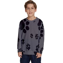 Dog-foodprint Paw Prints Seamless Background And Pattern Kids  Crewneck Sweatshirt