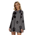 Dog-foodprint Paw Prints Seamless Background And Pattern Round Neck Long Sleeve Bohemian Style Chiffon Mini Dress View2