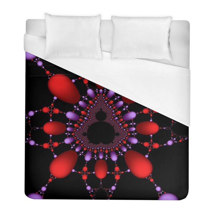 Fractal Red Violet Symmetric Spheres On Black Duvet Cover (Full/ Double Size)