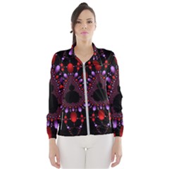 Fractal Red Violet Symmetric Spheres On Black Women s Windbreaker by Ket1n9