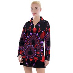 Fractal Red Violet Symmetric Spheres On Black Women s Long Sleeve Casual Dress by Ket1n9