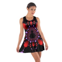 Fractal Red Violet Symmetric Spheres On Black Cotton Racerback Dress by Ket1n9