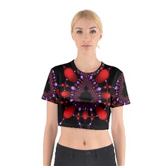 Fractal Red Violet Symmetric Spheres On Black Cotton Crop Top by Ket1n9