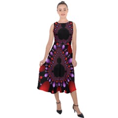 Fractal Red Violet Symmetric Spheres On Black Midi Tie-back Chiffon Dress by Ket1n9