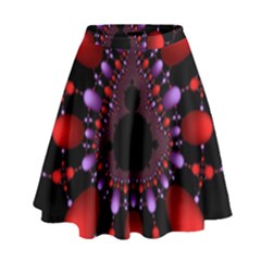 Fractal Red Violet Symmetric Spheres On Black High Waist Skirt by Ket1n9