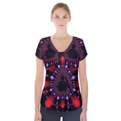 Fractal Red Violet Symmetric Spheres On Black Short Sleeve Front Detail Top by Ket1n9