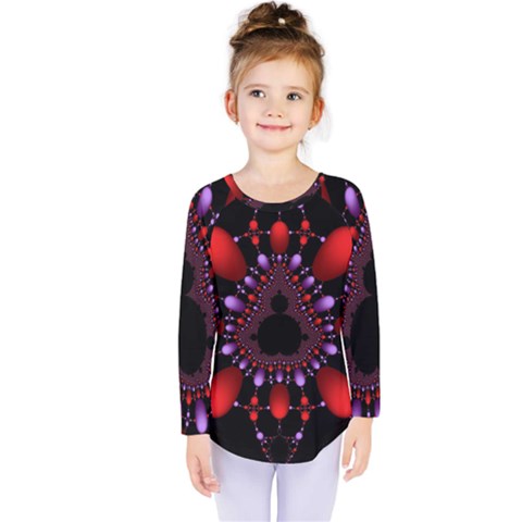 Fractal Red Violet Symmetric Spheres On Black Kids  Long Sleeve T-shirt by Ket1n9