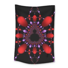 Fractal Red Violet Symmetric Spheres On Black Small Tapestry by Ket1n9