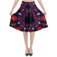 Fractal Red Violet Symmetric Spheres On Black Flared Midi Skirt by Ket1n9