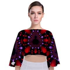 Fractal Red Violet Symmetric Spheres On Black Tie Back Butterfly Sleeve Chiffon Top by Ket1n9