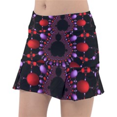 Fractal Red Violet Symmetric Spheres On Black Classic Tennis Skirt by Ket1n9