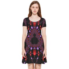 Fractal Red Violet Symmetric Spheres On Black Inside Out Cap Sleeve Dress by Ket1n9