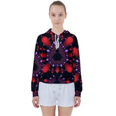 Fractal Red Violet Symmetric Spheres On Black Women s Tie Up Sweat by Ket1n9