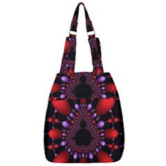 Fractal Red Violet Symmetric Spheres On Black Center Zip Backpack by Ket1n9