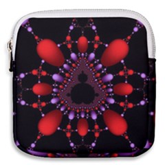 Fractal Red Violet Symmetric Spheres On Black Mini Square Pouch by Ket1n9