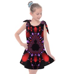 Fractal Red Violet Symmetric Spheres On Black Kids  Tie Up Tunic Dress by Ket1n9