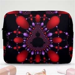 Fractal Red Violet Symmetric Spheres On Black Make Up Pouch (large) by Ket1n9