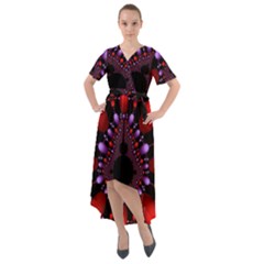 Fractal Red Violet Symmetric Spheres On Black Front Wrap High Low Dress by Ket1n9