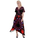 Fractal Red Violet Symmetric Spheres On Black Cross Front Sharkbite Hem Maxi Dress View1