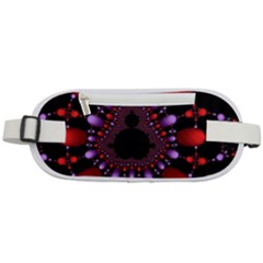 Fractal Red Violet Symmetric Spheres On Black Rounded Waist Pouch by Ket1n9