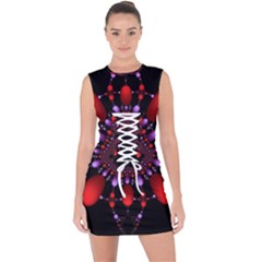 Fractal Red Violet Symmetric Spheres On Black Lace Up Front Bodycon Dress by Ket1n9