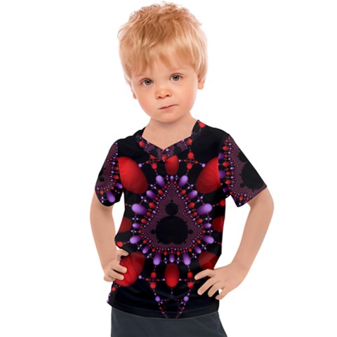 Fractal Red Violet Symmetric Spheres On Black Kids  Sports T-shirt by Ket1n9