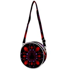 Fractal Red Violet Symmetric Spheres On Black Crossbody Circle Bag by Ket1n9