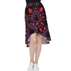 Fractal Red Violet Symmetric Spheres On Black Frill Hi Low Chiffon Skirt by Ket1n9