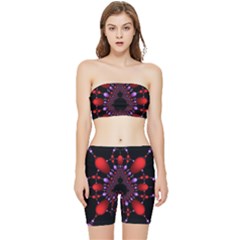 Fractal Red Violet Symmetric Spheres On Black Stretch Shorts And Tube Top Set by Ket1n9