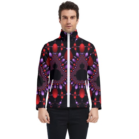 Fractal Red Violet Symmetric Spheres On Black Men s Bomber Jacket by Ket1n9