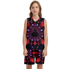 Fractal Red Violet Symmetric Spheres On Black Kids  Basketball Mesh Set by Ket1n9