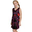 Fractal Red Violet Symmetric Spheres On Black Kids  Sleeveless Tiered Mini Dress View2