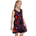 Fractal Red Violet Symmetric Spheres On Black Kids  Sleeveless Tiered Mini Dress View3