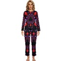 Fractal Red Violet Symmetric Spheres On Black Womens  Long Sleeve Lightweight Pajamas Set View1