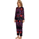 Fractal Red Violet Symmetric Spheres On Black Womens  Long Sleeve Lightweight Pajamas Set View2