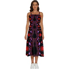 Fractal Red Violet Symmetric Spheres On Black Sleeveless Shoulder Straps Boho Dress by Ket1n9