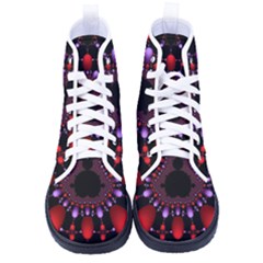 Fractal Red Violet Symmetric Spheres On Black Men s High-top Canvas Sneakers by Ket1n9