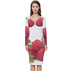 Fruit-healthy-vitamin-vegan Long Sleeve V-neck Bodycon Dress  by Ket1n9