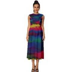 Watercolour-color-background Sleeveless Round Neck Midi Dress by Ket1n9