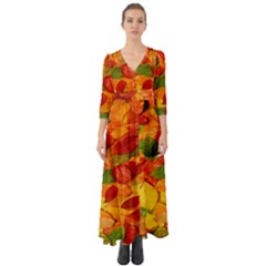 Leaves Texture Button Up Boho Maxi Dress by Ket1n9