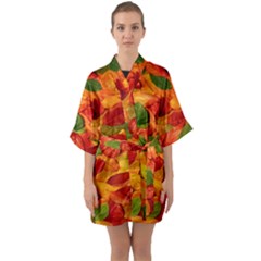 Leaves Texture Half Sleeve Satin Kimono  by Ket1n9