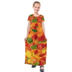 Leaves Texture Kids  Short Sleeve Maxi Dress by Ket1n9