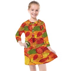 Leaves Texture Kids  Quarter Sleeve Shirt Dress by Ket1n9