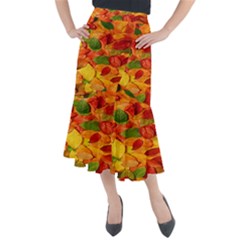 Leaves Texture Midi Mermaid Skirt by Ket1n9