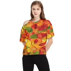 Leaves Texture One Shoulder Cut Out T-shirt by Ket1n9