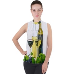 White-wine-red-wine-the-bottle Mock Neck Chiffon Sleeveless Top by Ket1n9