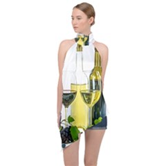 White-wine-red-wine-the-bottle Halter Asymmetric Satin Top by Ket1n9